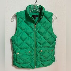 J CREW Quilted Down Puffer Vest Emerald Kelly Green